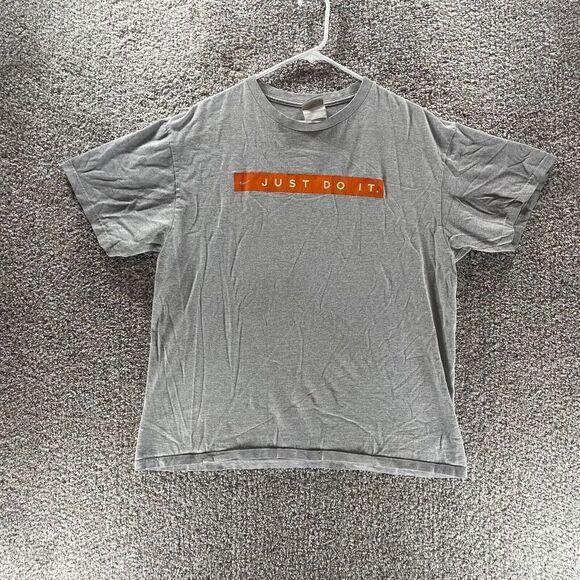 Vintage Nike Shirt Mens Large Gray Just Do It Gray Tag Streetwear Short Sleeve - Picture 1 of 11